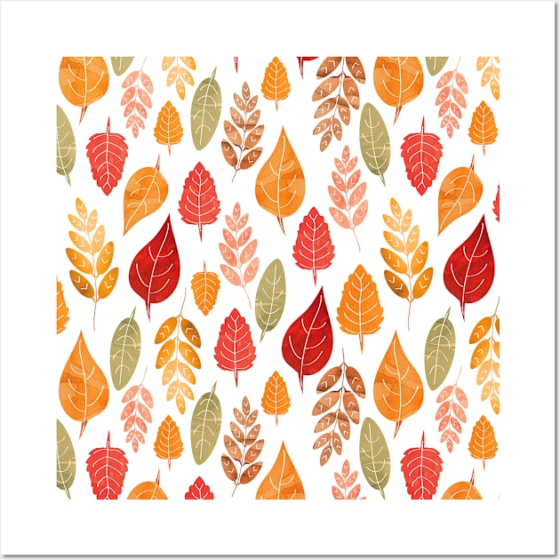 Painted Autumn Leaves Pattern Wall Art by tanyadraws